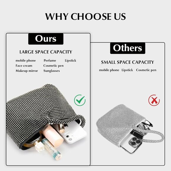 Women Large Black Imported Rhinestone Vintage Elegant Wedding Triangle Purse - Picture 2 of 7